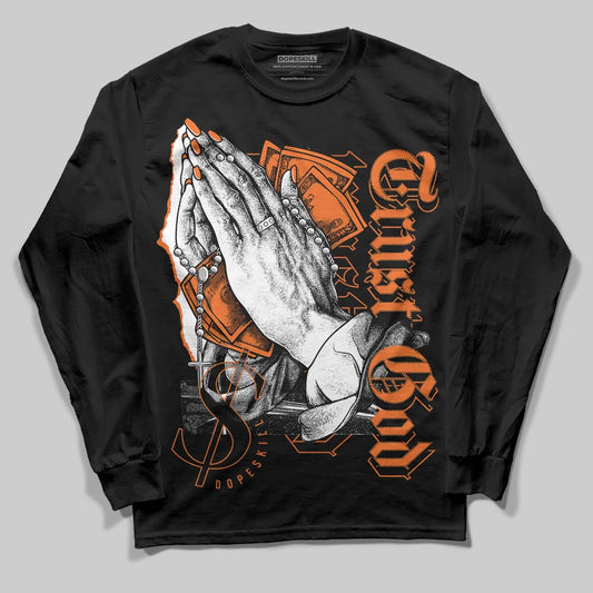 Orange Black White DopeSkill Long Sleeve T-Shirt Trust God Graphic Streetwear - Black