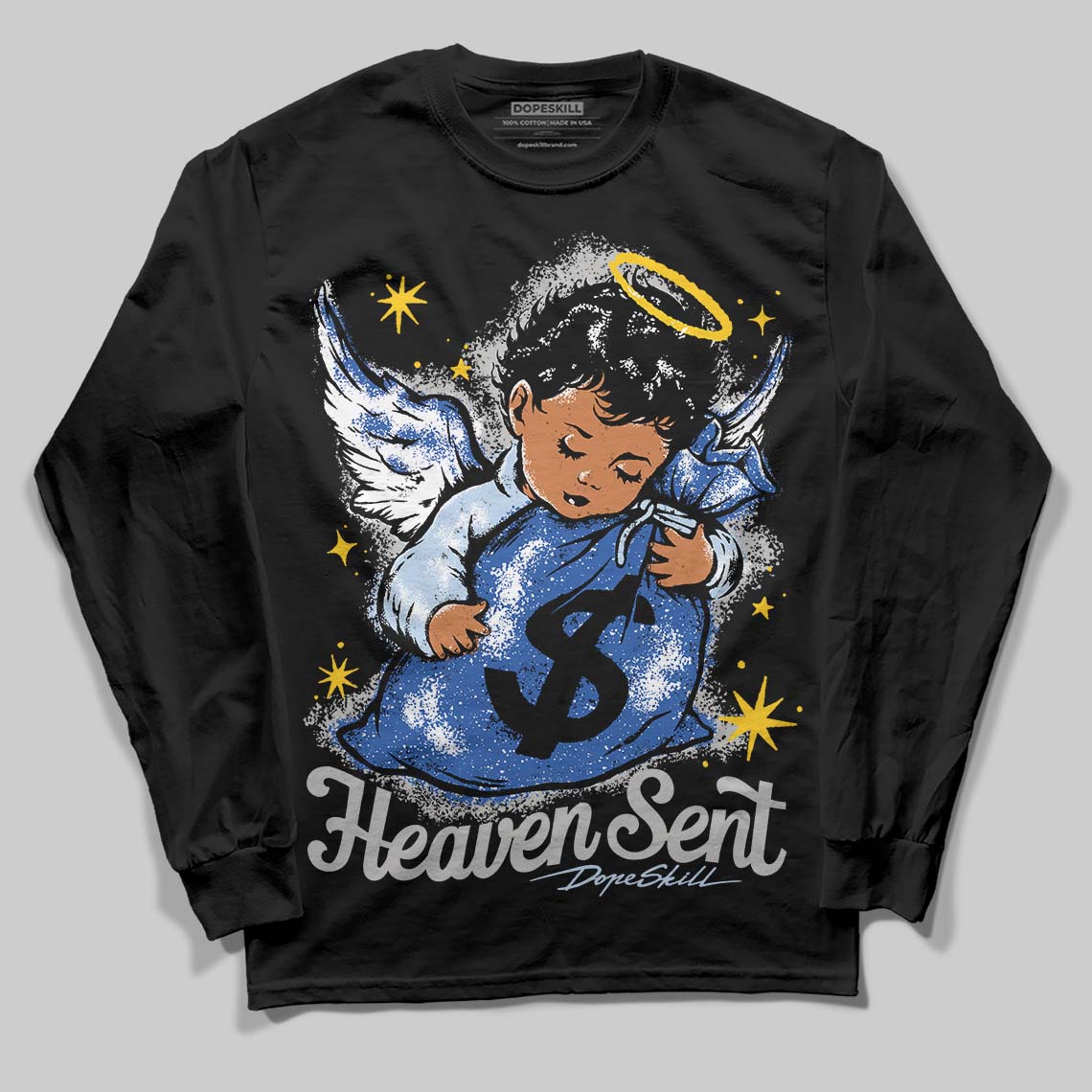 Awake NY x Jordan 5 Retro 'Black Racer Blue' DopeSkill Long Sleeve T-Shirt Heaven Sent Graphic Streetwear - Black