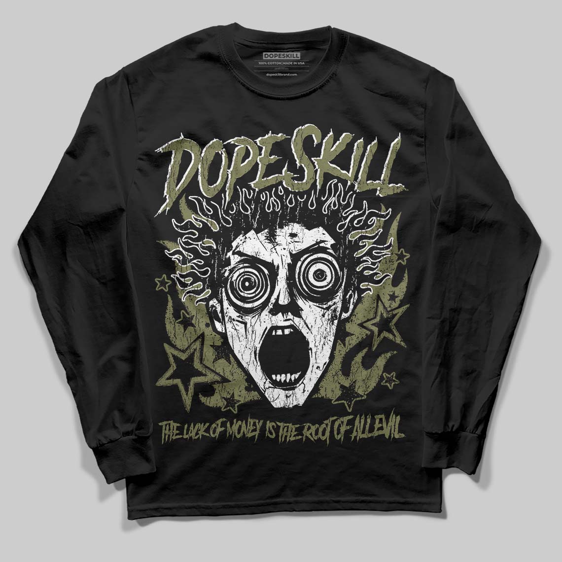 Olive Sneakers DopeSkill Long Sleeve T-Shirt Root of Evil Graphic Streetwear - Black