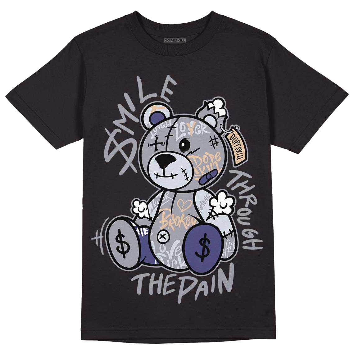 Jordan 4 Retro Frozen Moments DopeSkill T-Shirt Smile Through The Pain Graphic Streetwear - Black 