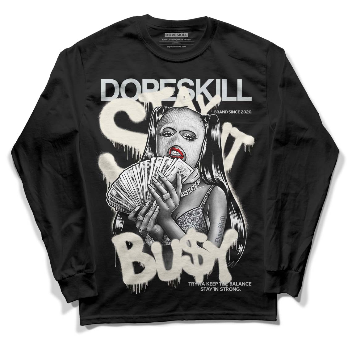 Jordan 1 Retro Low OG Black Cement DopeSkill Long Sleeve T-Shirt Stay It Busy Graphic Streetwear  - Black