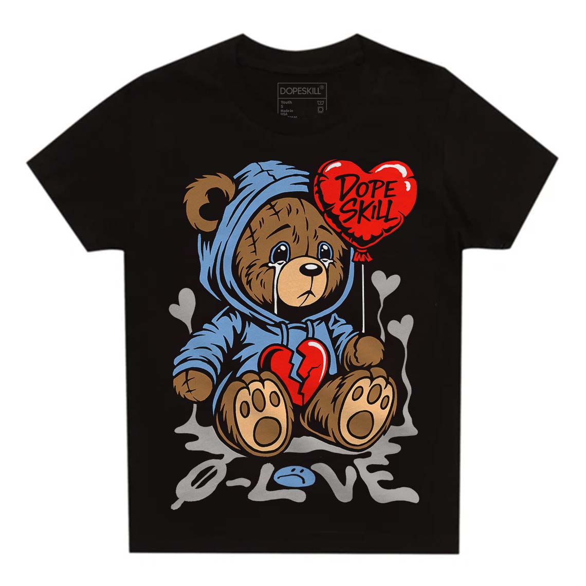 University Blue Sneakers DopeSkill Toddler Kids T-shirt Broken Bear Graphic Streetwear - Black