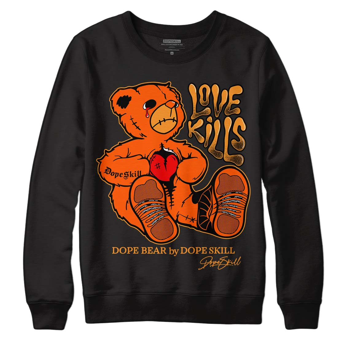 Jordan 12 Retro Brilliant Orange DopeSkill Sweatshirt Love Kills Graphic Streetwear - Black