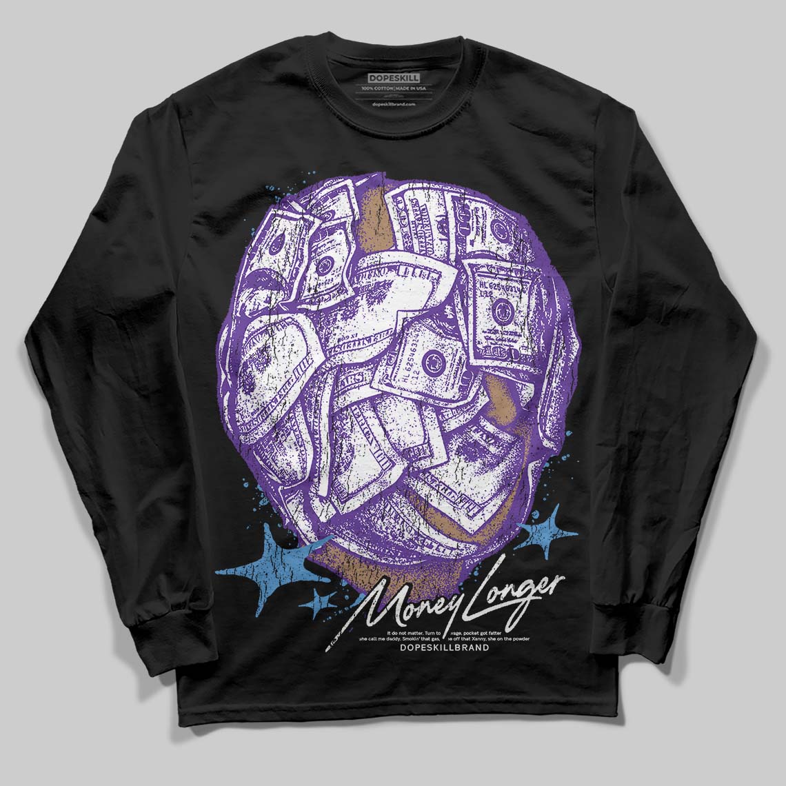 PURPLE Sneakers DopeSkill Long Sleeve T-Shirt Money Longer Graphic Streetwear - Black