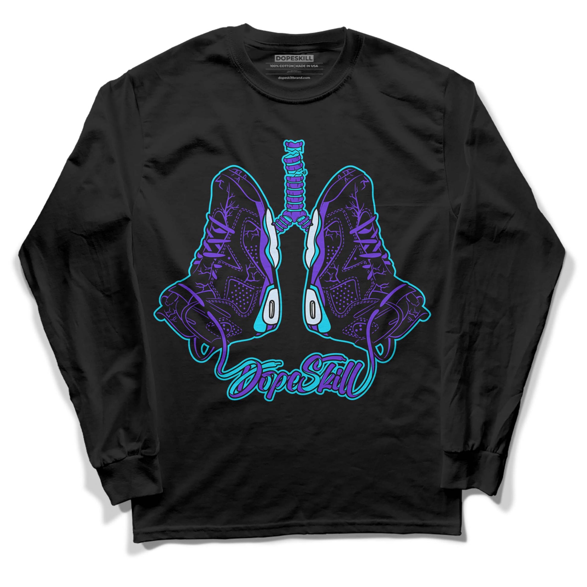 Jordan 6 "Aqua" DopeSkill Long Sleeve T-Shirt Breathe Graphic Streetwear - Black 