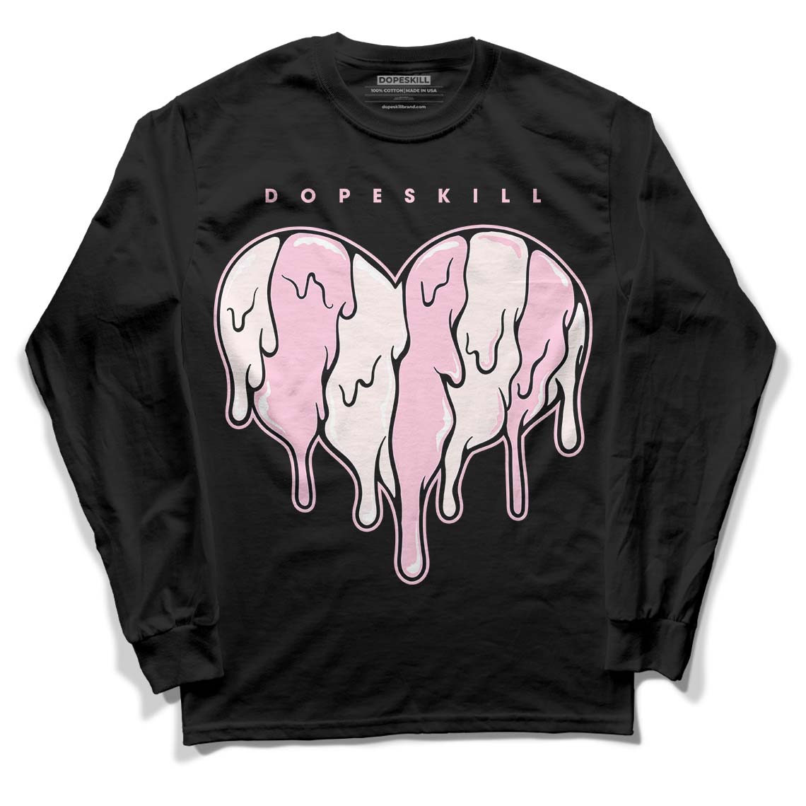 Dunk Low LX Pink Foam DopeSkill Long Sleeve T-Shirt Slime Drip Heart Graphic Streetwear - Black