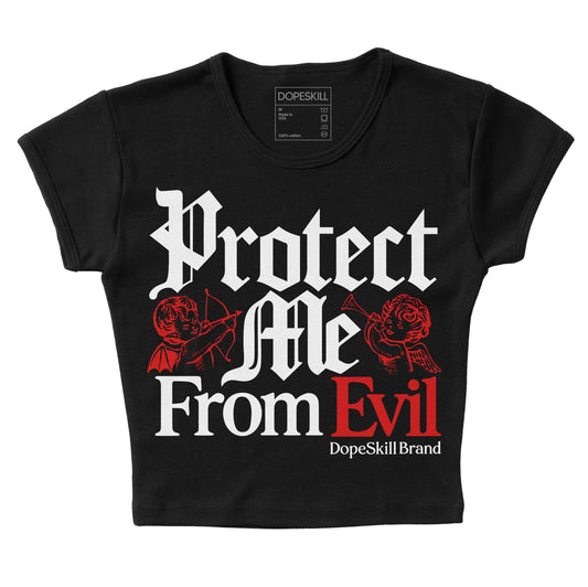 Jordan 3 Fire Red DopeSkill Women's Crop Top Protect Me From Evil Graphic Streetwear - Black