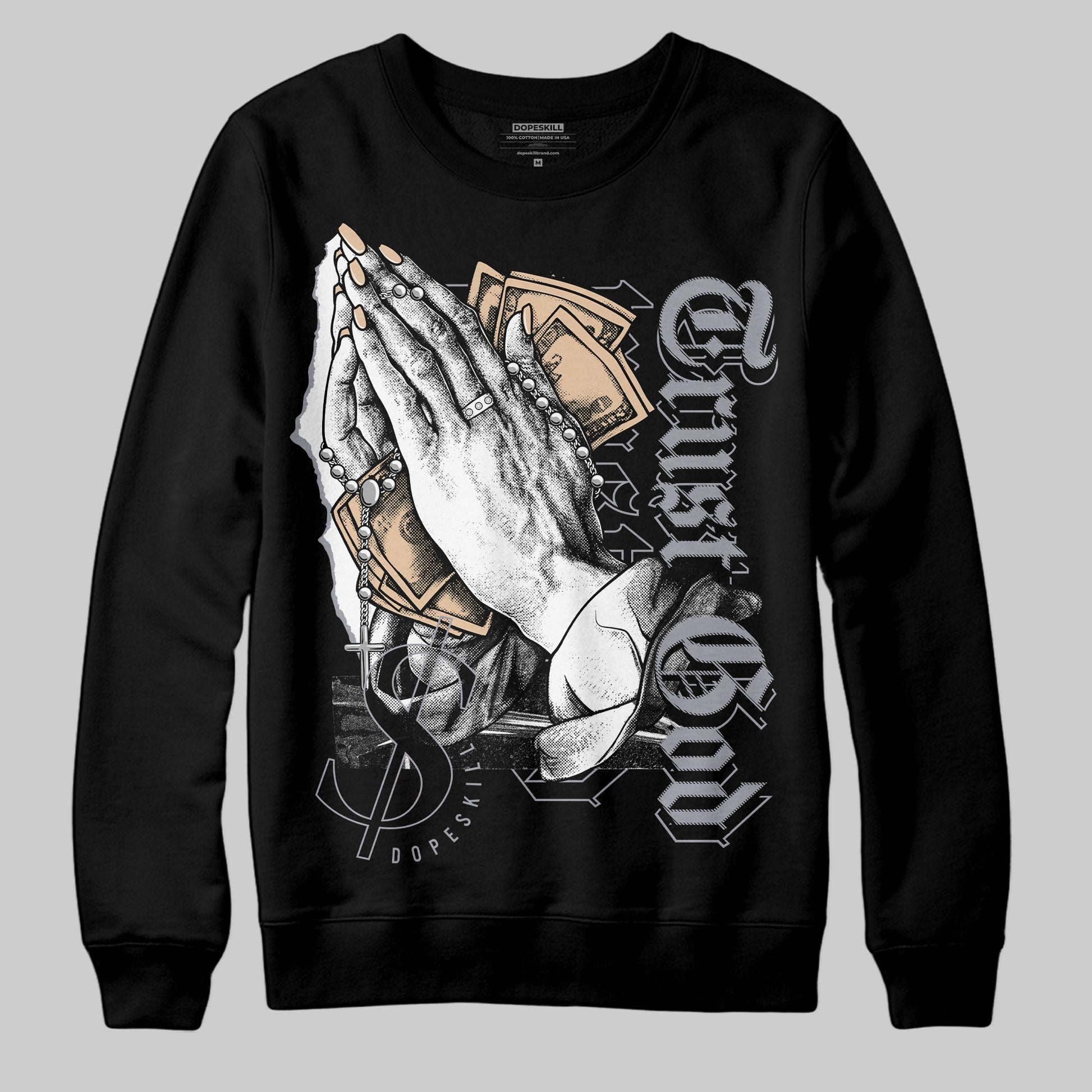 Jordan 4 Retro Frozen Moments DopeSkill Sweatshirt Trust God Graphic Streetwear - Black