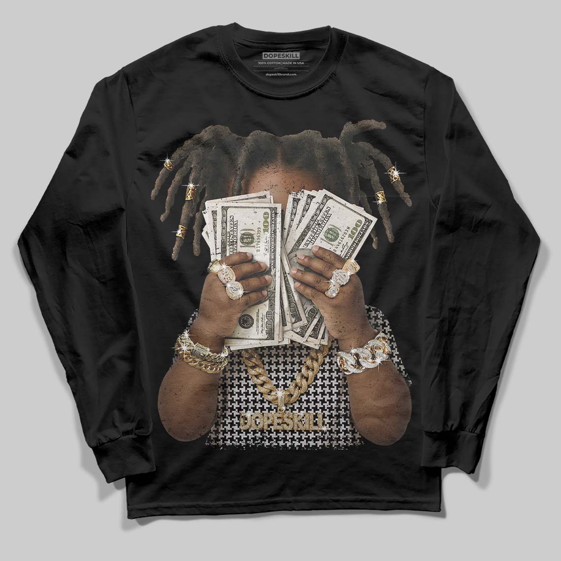 Harris Tweed x Wmns Dunk Low 'Black Phantom' DopeSkill Long Sleeve T-Shirt Rich Youth Graphic Streetwear - Black