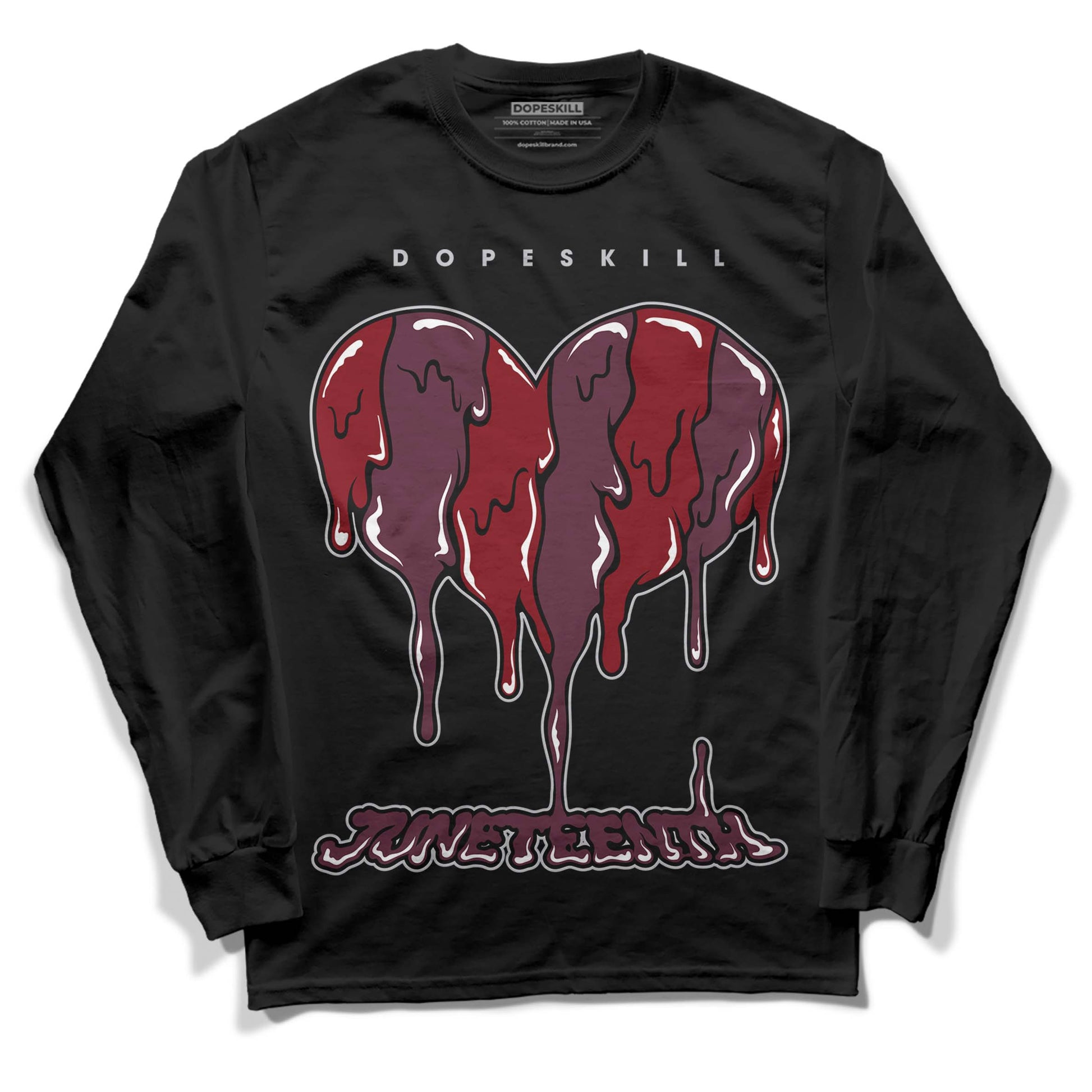 Jordan 5 Retro Burgundy (2023) DopeSkill Long Sleeve T-Shirt Juneteenth Heart Graphic Streetwear - Black