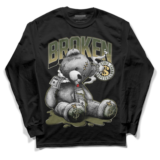 Jordan 4 Retro SE Craft Medium Olive DopeSkill Long Sleeve T-Shirt Sick Bear Graphic Streetwear - Black