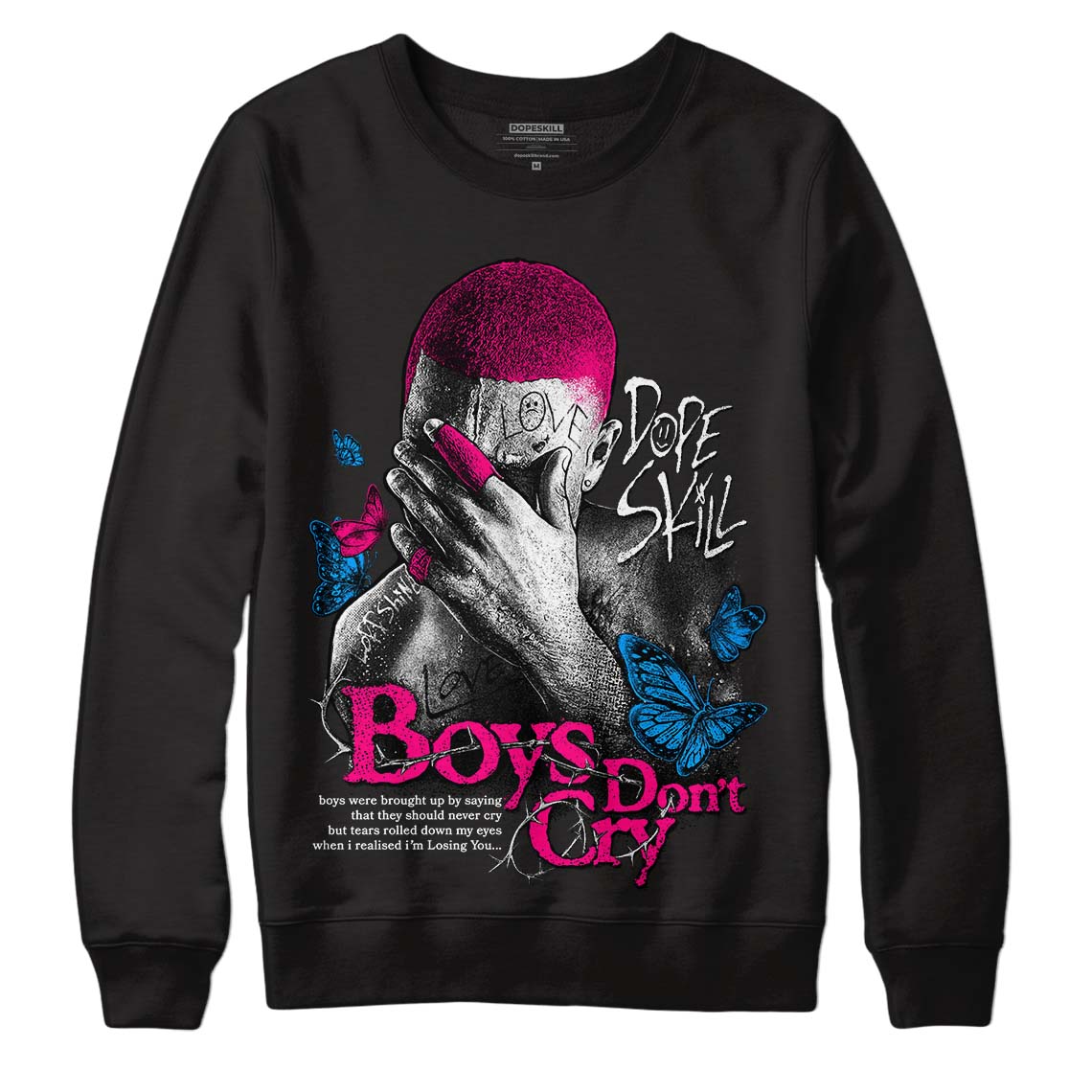 Jordan 1 Low GS “Fierce Pink” Dopeskill Sweatshirt Boys Don't Cry Graphic Streetwear - Black