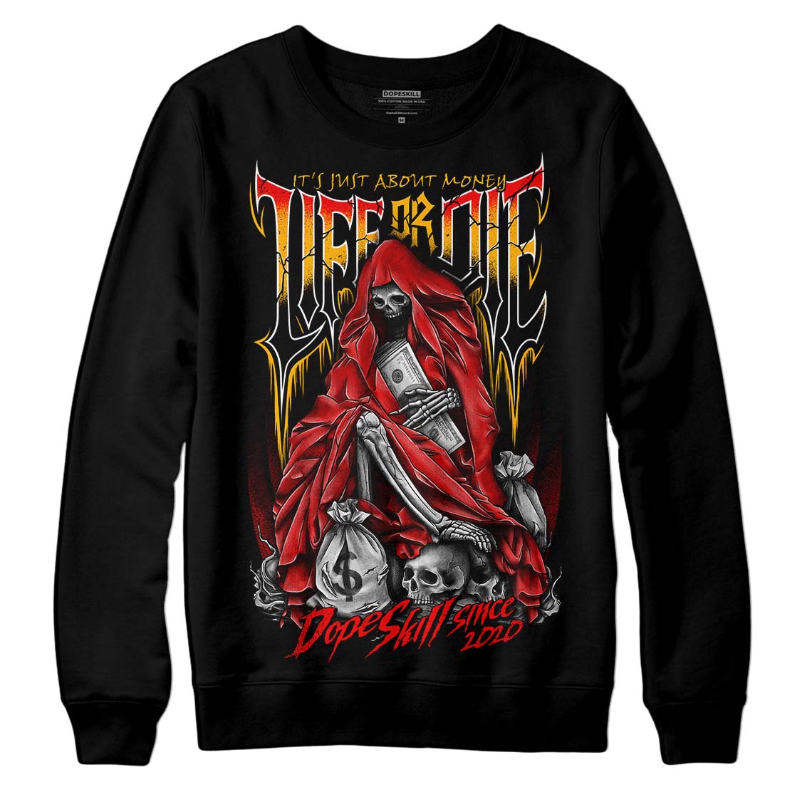 Red Sneakers DopeSkill Sweatshirt Life or Die Graphic Streetwear - Black