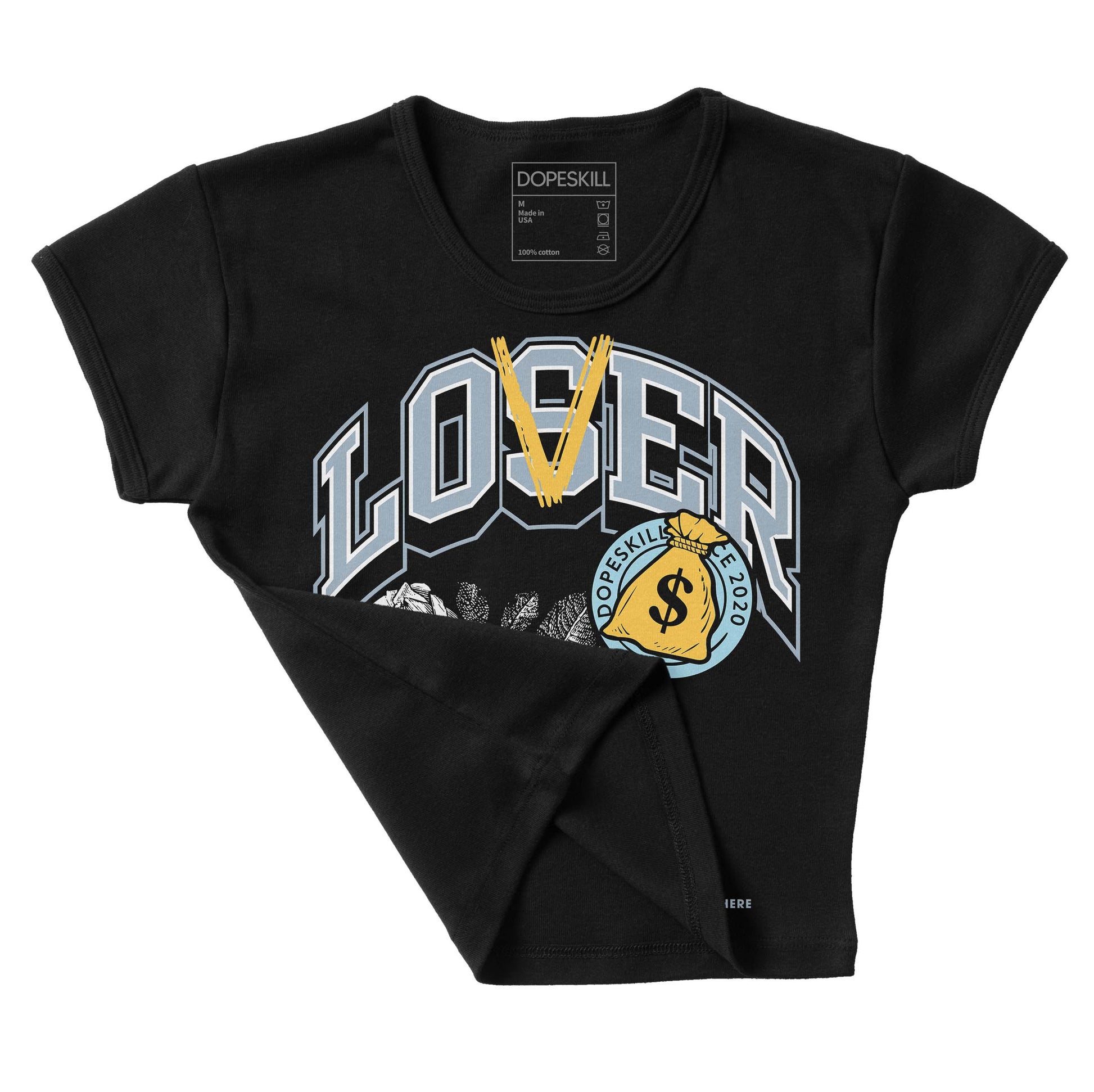 Jordan 13 “Blue Grey” DopeSkill Women's Crop Top Loser Lover Graphic Streetwear - Black