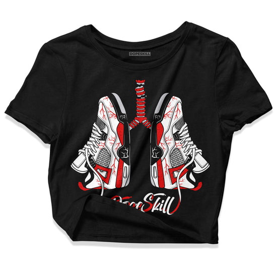 Jordan 4 Retro Red Cement DopeSkill Women's Crop Top Breathe Graphic Streetwear - Black