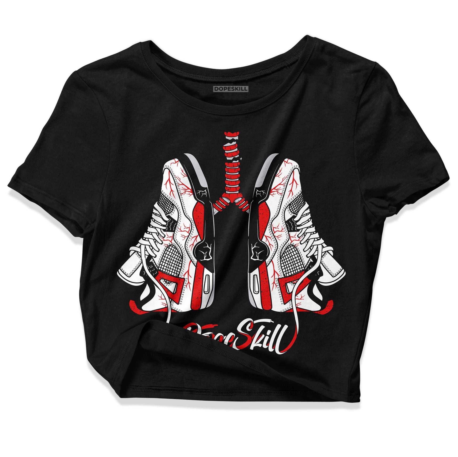 Jordan 4 Retro Red Cement DopeSkill Women's Crop Top Breathe Graphic Streetwear - Black