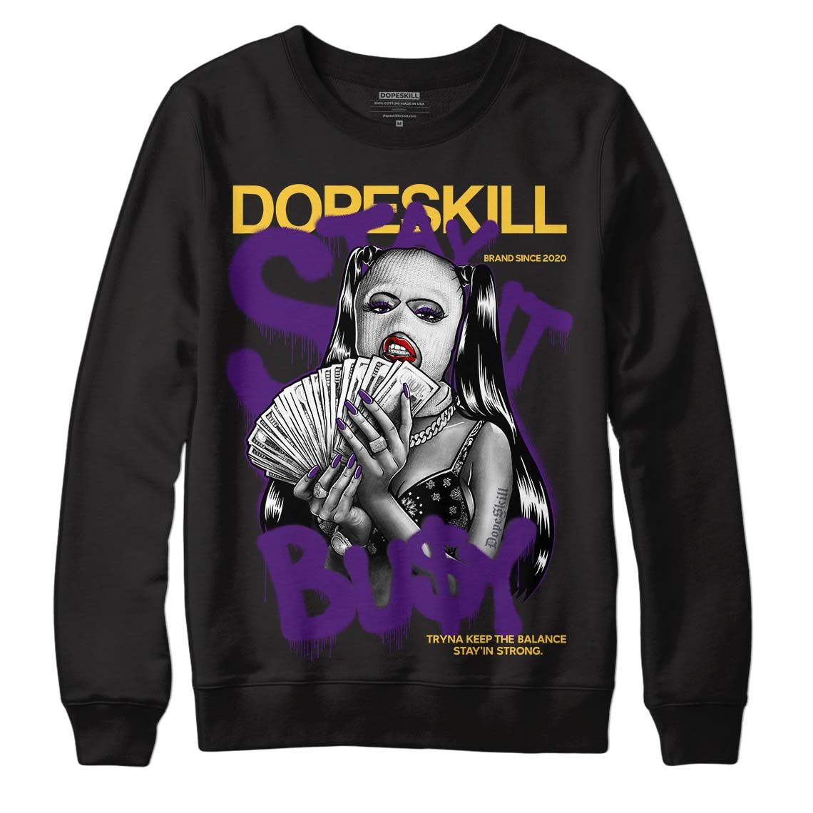 Jordan 12 “Field Purple” DopeSkill Sweatshirt Stay It Busy Graphic Streetwear - Black