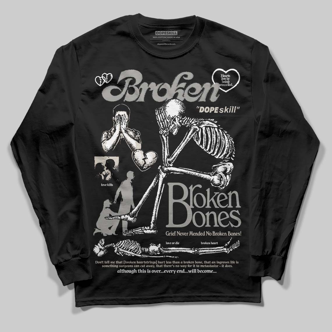 Jordan 3 Retro Pure Money DopeSkill Long Sleeve T-Shirt Broken Bones Graphic Streetwear - Black
