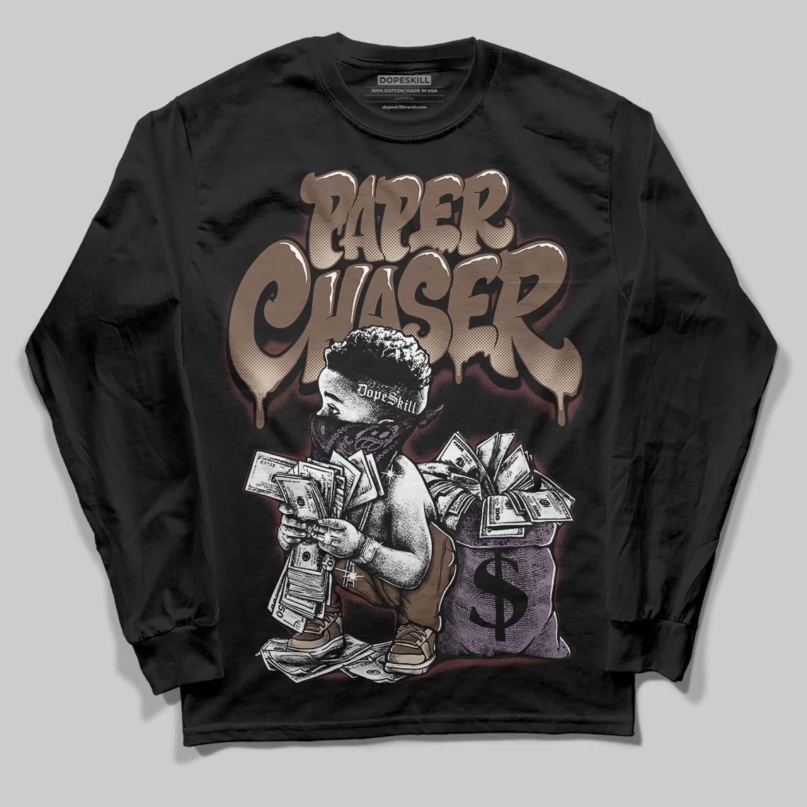 A Ma Maniére x Air Jordan 4 “Dark Mocha” DopeSkill Long Sleeve T-Shirt Paper Chaser Boy Graphic Streetwear - Black