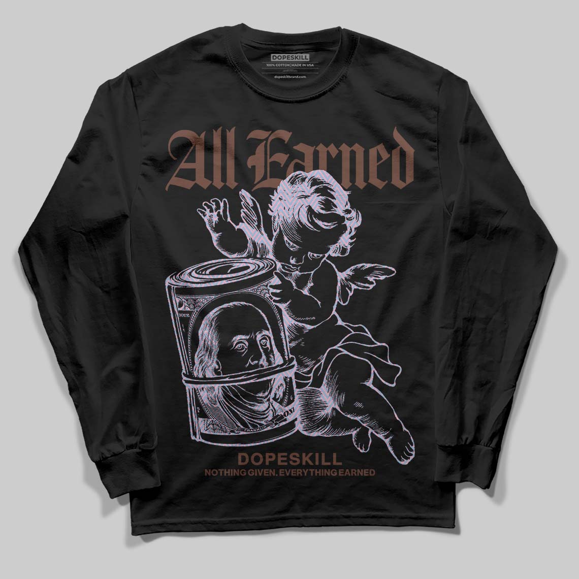 Harris Tweed x Dunk Low Denim Turquoise and Baroque Brown DopeSkill Long Sleeve T-Shirt All Earned Graphic Streetwear - Black