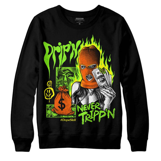 Neon Green Sneakers DopeSkill Sweatshirt Drip'n Never Tripp'n Graphic Streetwear - Black