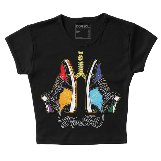 Jordan 1 Mid GS 'Six Championships' DopeSkill Women's Crop Top Breathe Graphic Streetwear - Black