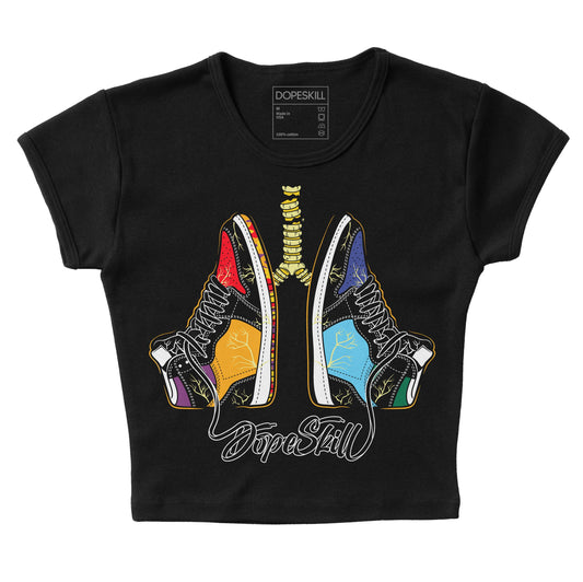 Jordan 1 Mid GS 'Six Championships' DopeSkill Women's Crop Top Breathe Graphic Streetwear - Black