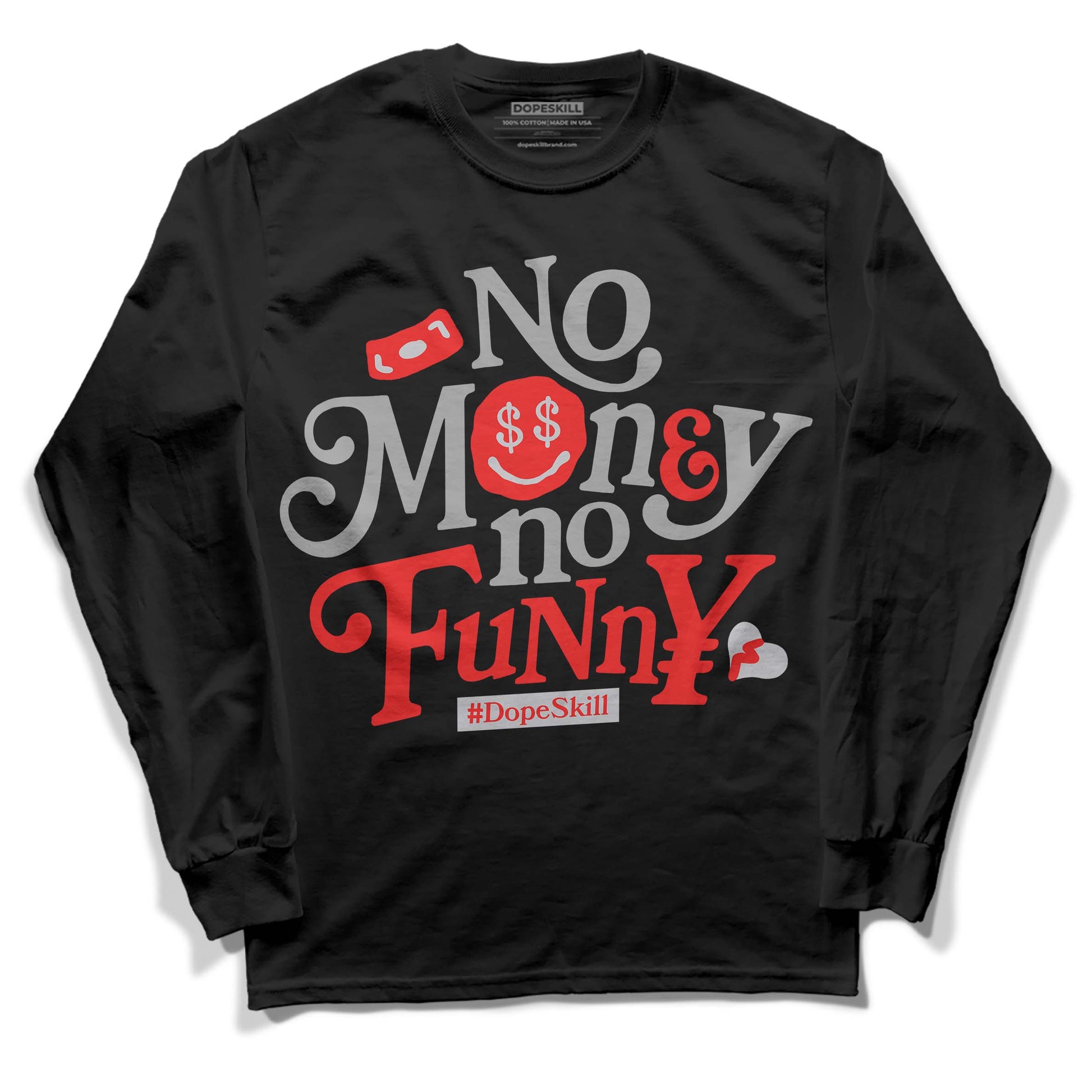 Grey Sneakers DopeSkill Long Sleeve T-Shirt No Money No Funny Graphic Streetwear - Black