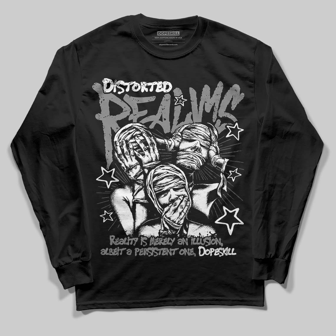 Jordan 10 Retro Shadow (2025) DopeSkill Long Sleeve T-Shirt Distorted Realms Graphic Streetwear - Black