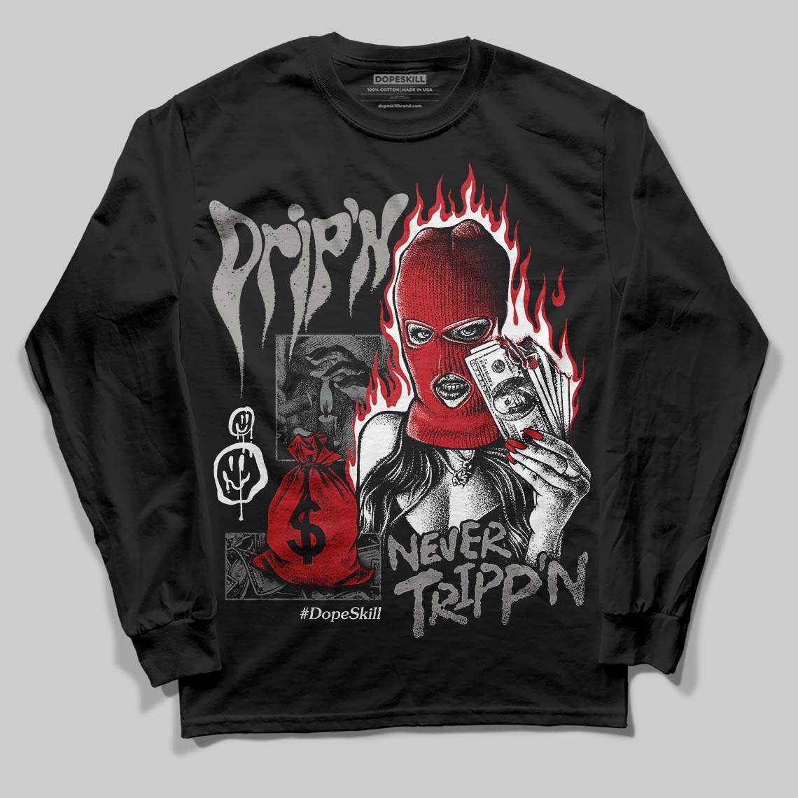 Jordan 9 Cool Grey DopeSkill Long Sleeve T-Shirt Drip'n Never Tripp'n Graphic Streetwear - Black