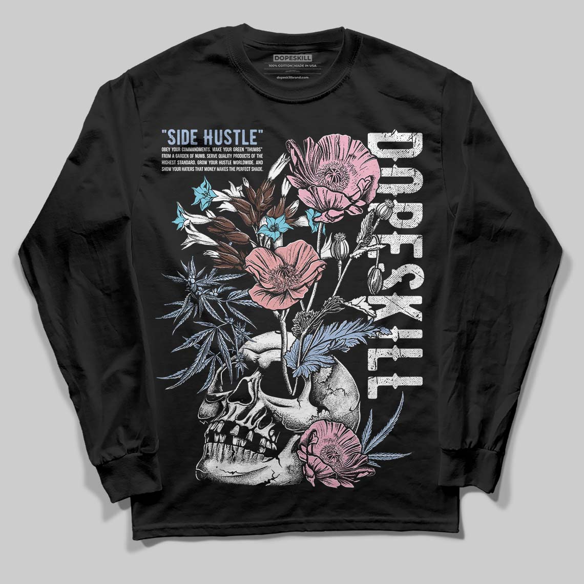 Harris Tweed x Dunk Low Denim Turquoise and Baroque Brown DopeSkill Long Sleeve T-Shirt Side Hustle Graphic Streetwear - Black