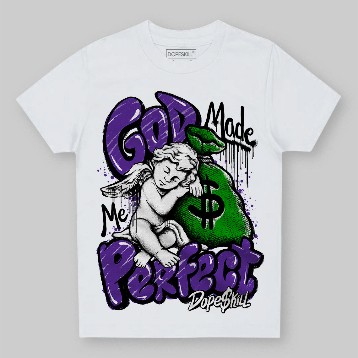 Jordan 13 Court Purple DopeSkill Toddler Kids T-shirt God Made Me Perfect Graphic Streetwear - White