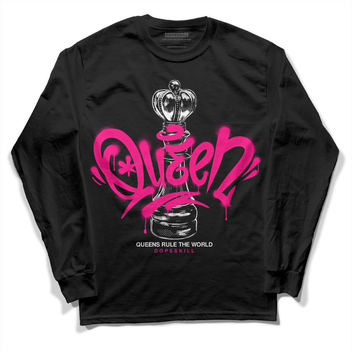 Jordan 1 Low GS “Fierce Pink” DopeSkill Long Sleeve T-Shirt Queen Chess Graphic Streetwear - Black