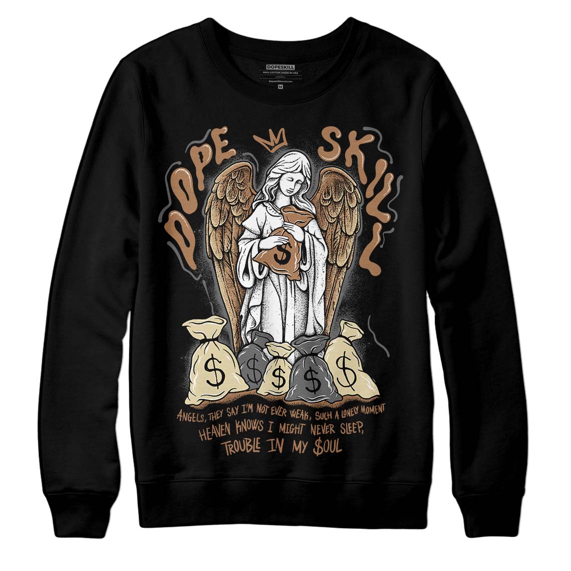 Jordan 6 WMNS Gore-Tex Brown Kelp DopeSkill Sweatshirt Angels Graphic Streetwear - Black