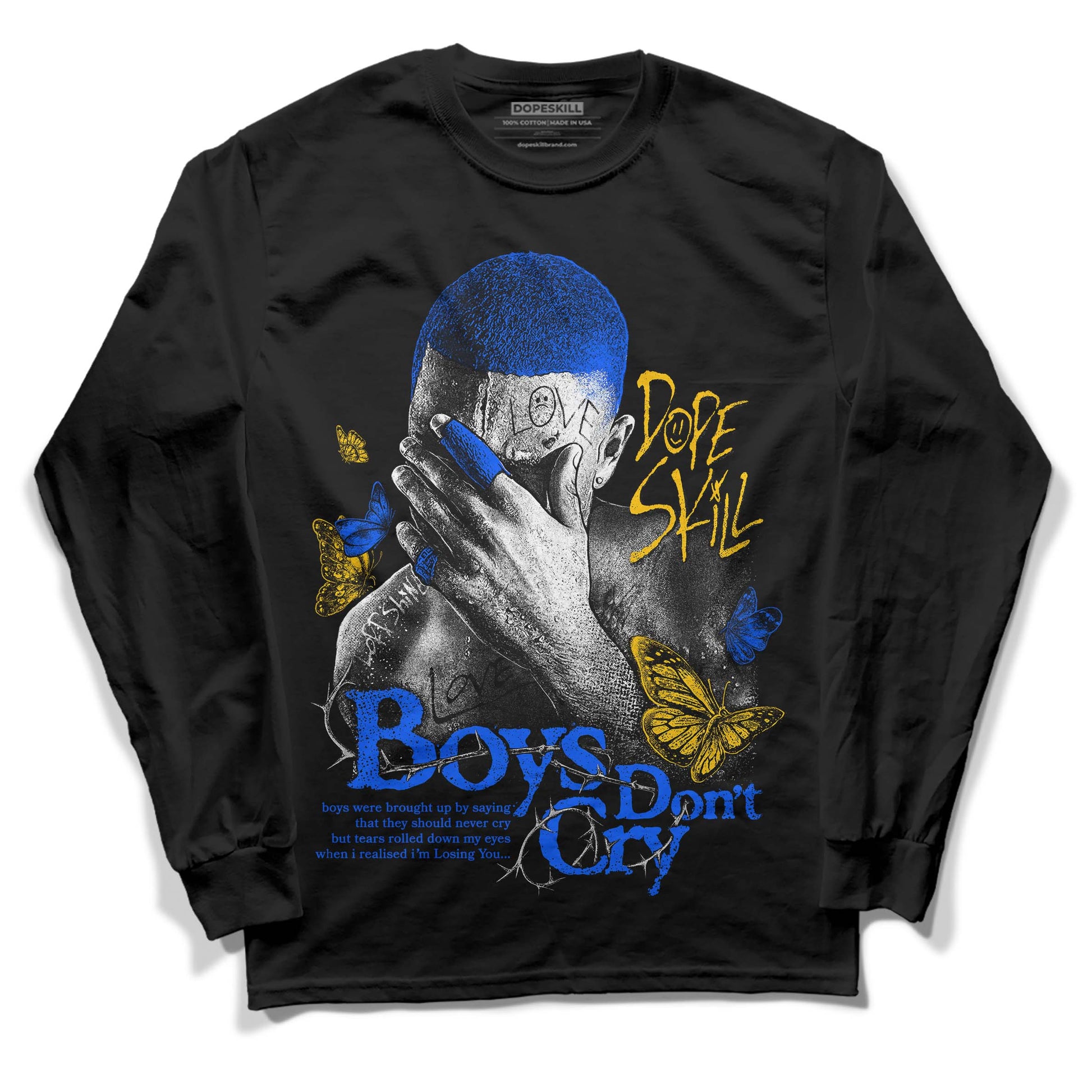 Royal Blue Sneakers DopeSkill Long Sleeve T-Shirt Boys Don't Cry Graphic Streetwear - black