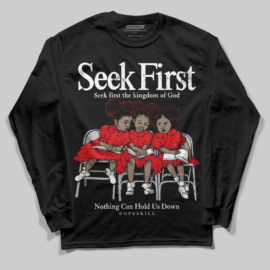 Jordan 4 Retro Red Cement DopeSkill Long Sleeve T-Shirt New Seek First Graphic Streetwear - Black