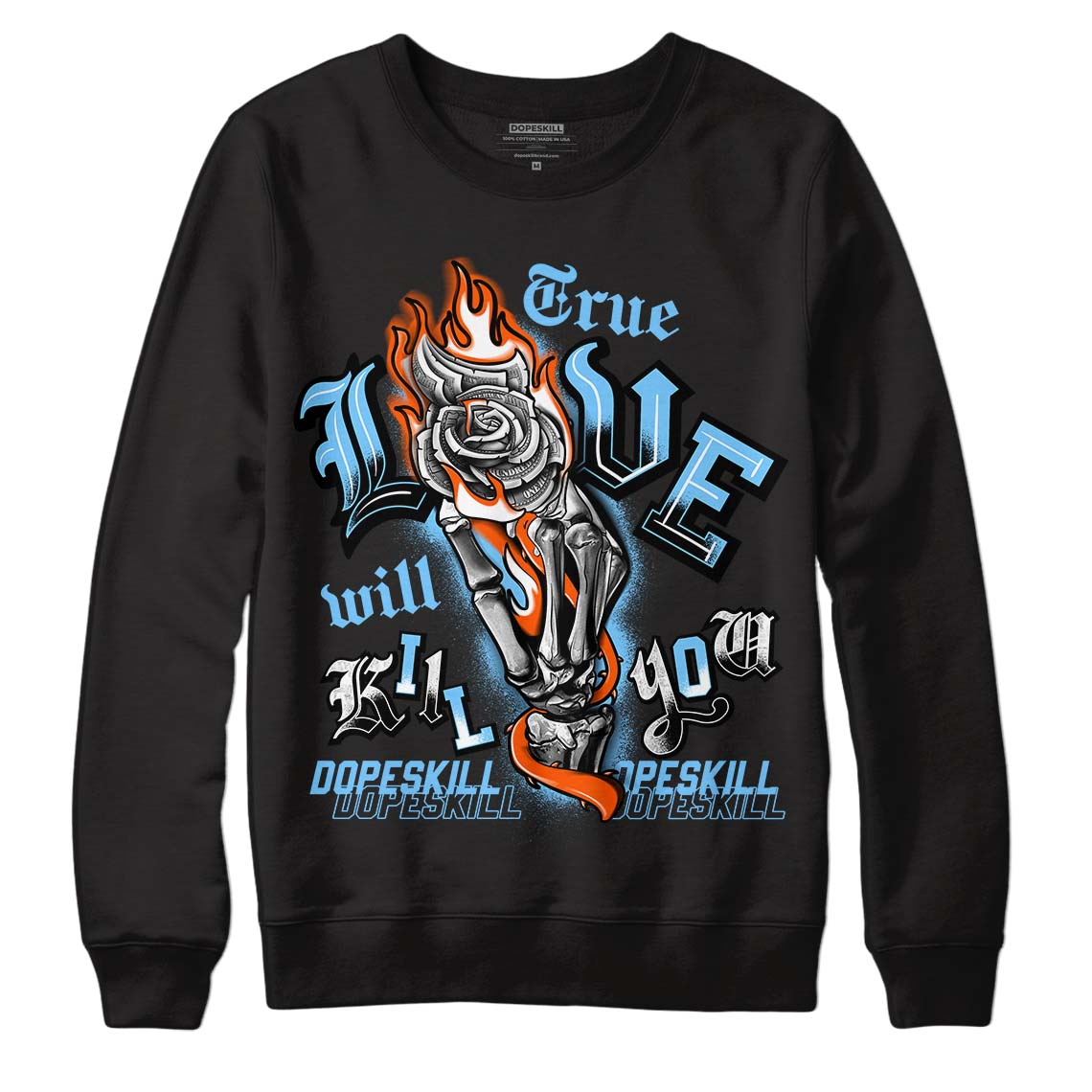 Dunk Low Futura University Blue DopeSkill Sweatshirt True Love Will Kill You Graphic Streetwear - Black