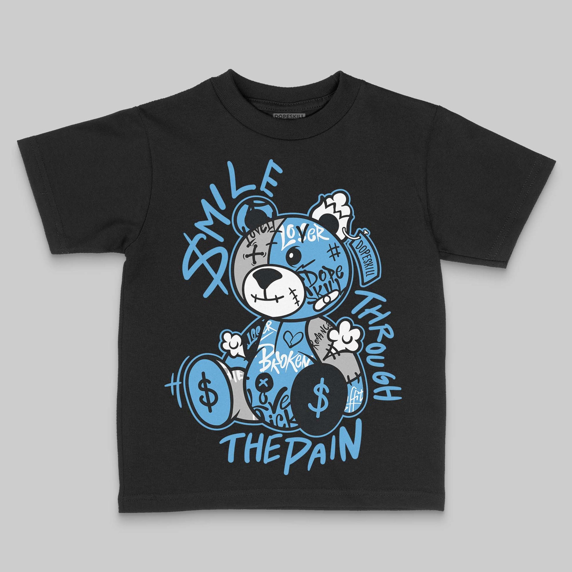 Jordan 14 Retro Black and University Blue DopeSkill Toddler Kids T-shirt Smile Through The Pain Graphic Streetwear - Black