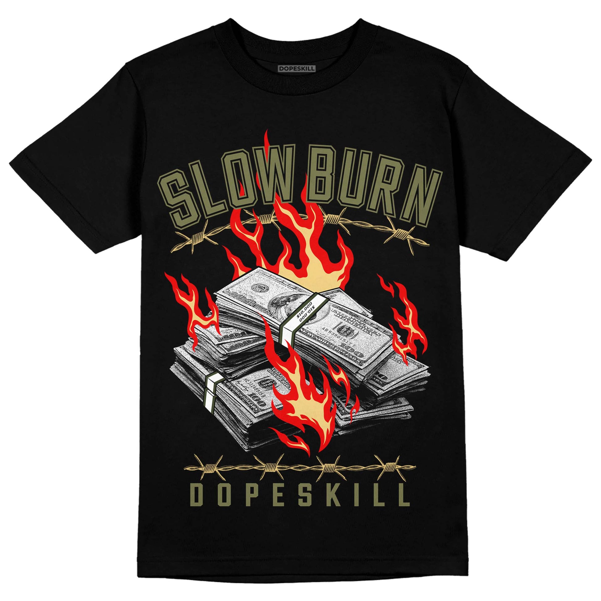 Jordan 4 Retro SE Craft Medium Olive DopeSkill T-Shirt Slow Burn Graphic Streetwear - Black