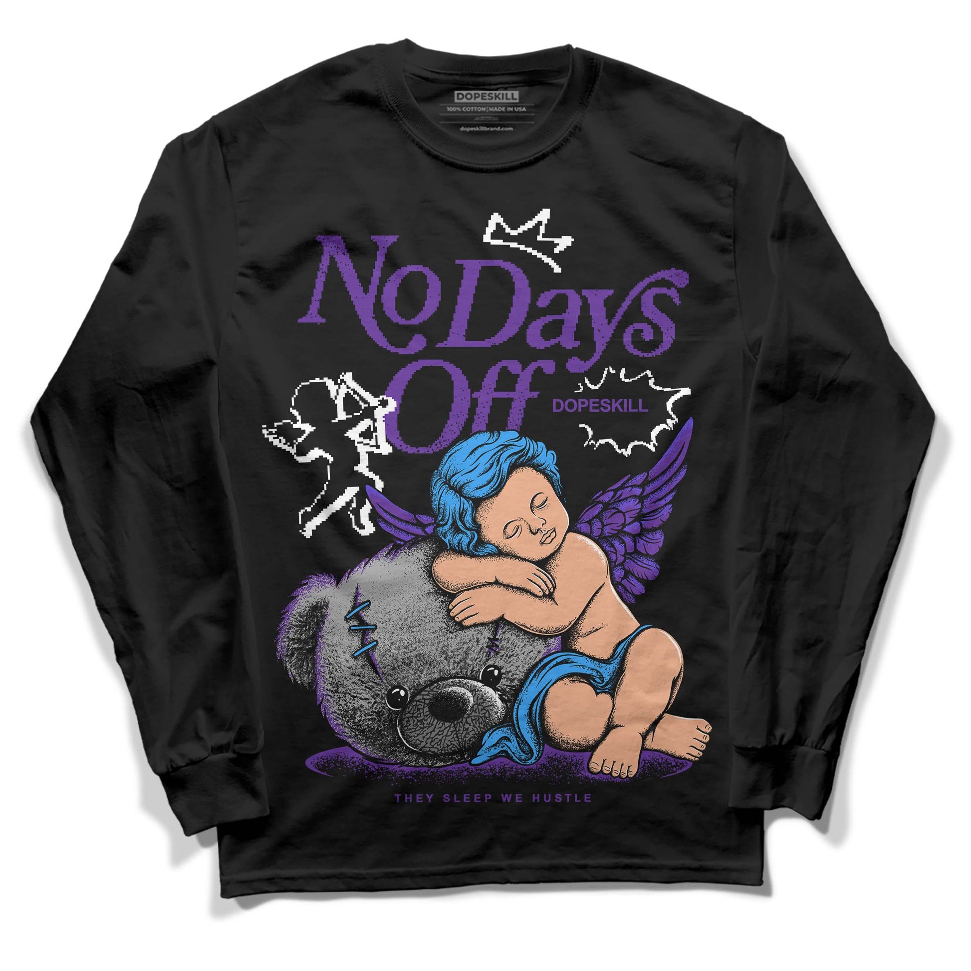 Jordan 3 Dark Iris DopeSkill Long Sleeve T-Shirt New No Days Off Graphic Streetwear - Black