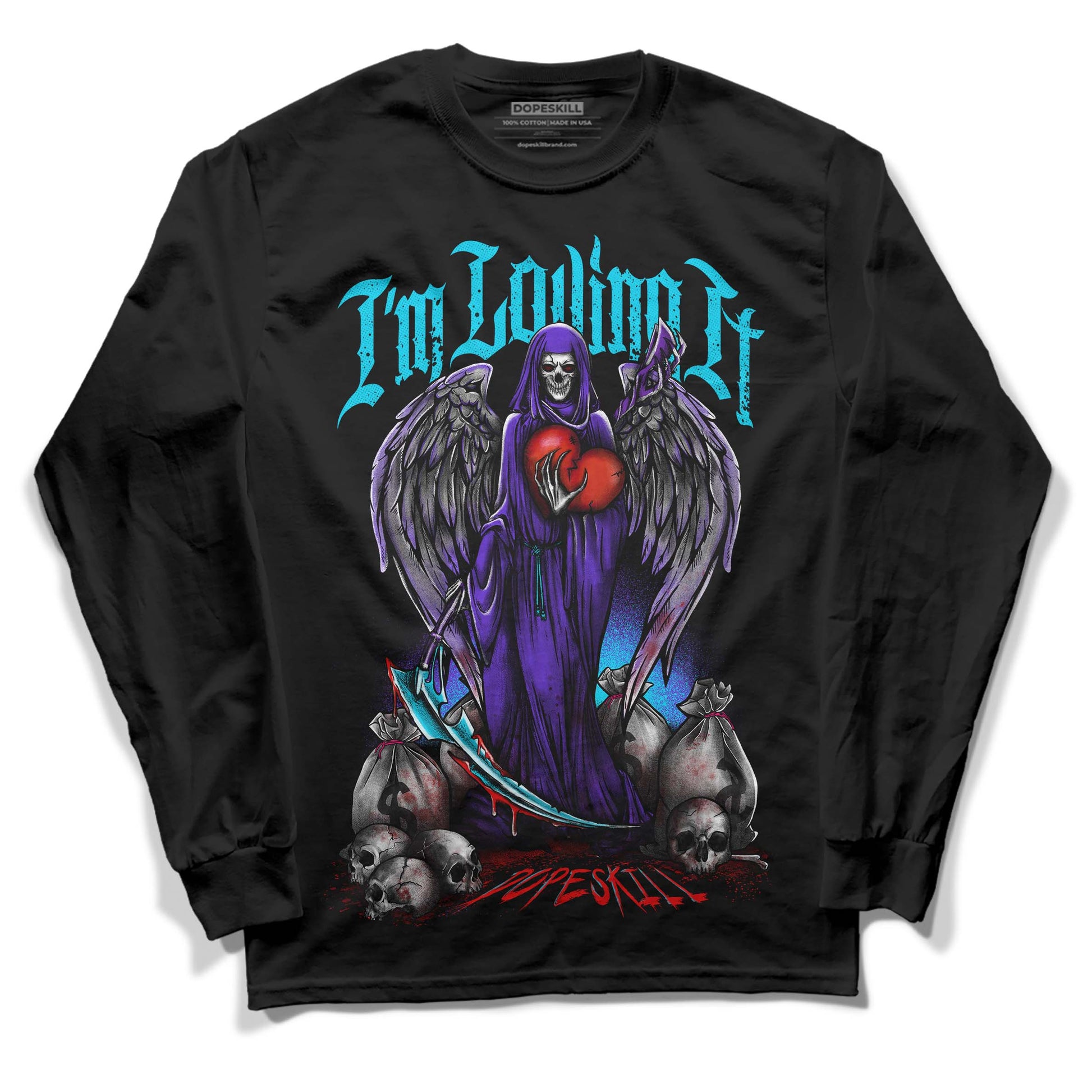 Jordan 6 "Aqua" DopeSkill Long Sleeve T-Shirt New I'm Loving It Graphic Streetwear - Black