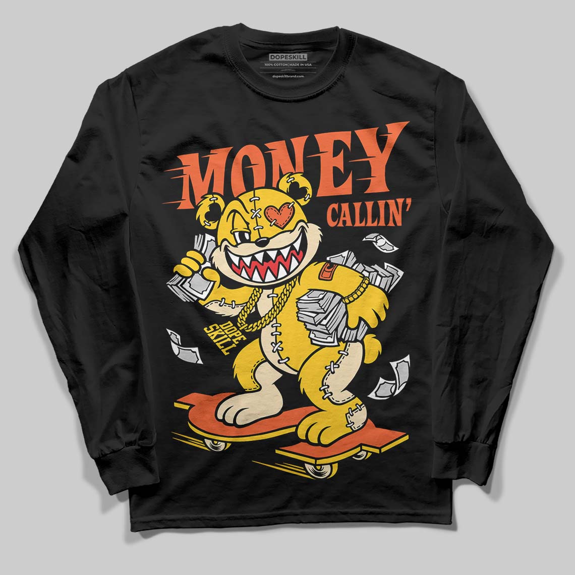 Yellow Sneakers DopeSkill Long Sleeve T-Shirt Money Callin' Graphic Streetwear - black