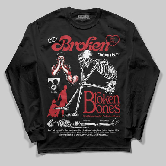 Jordan 5 Retro Fire Red Black Tongue (2025) DopeSkill Long Sleeve T-Shirt Broken Bones Graphic Streetwear - Black