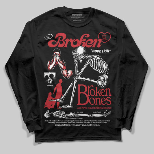 Jordan 5 Retro Fire Red Black Tongue (2025) DopeSkill Long Sleeve T-Shirt Broken Bones Graphic Streetwear - Black