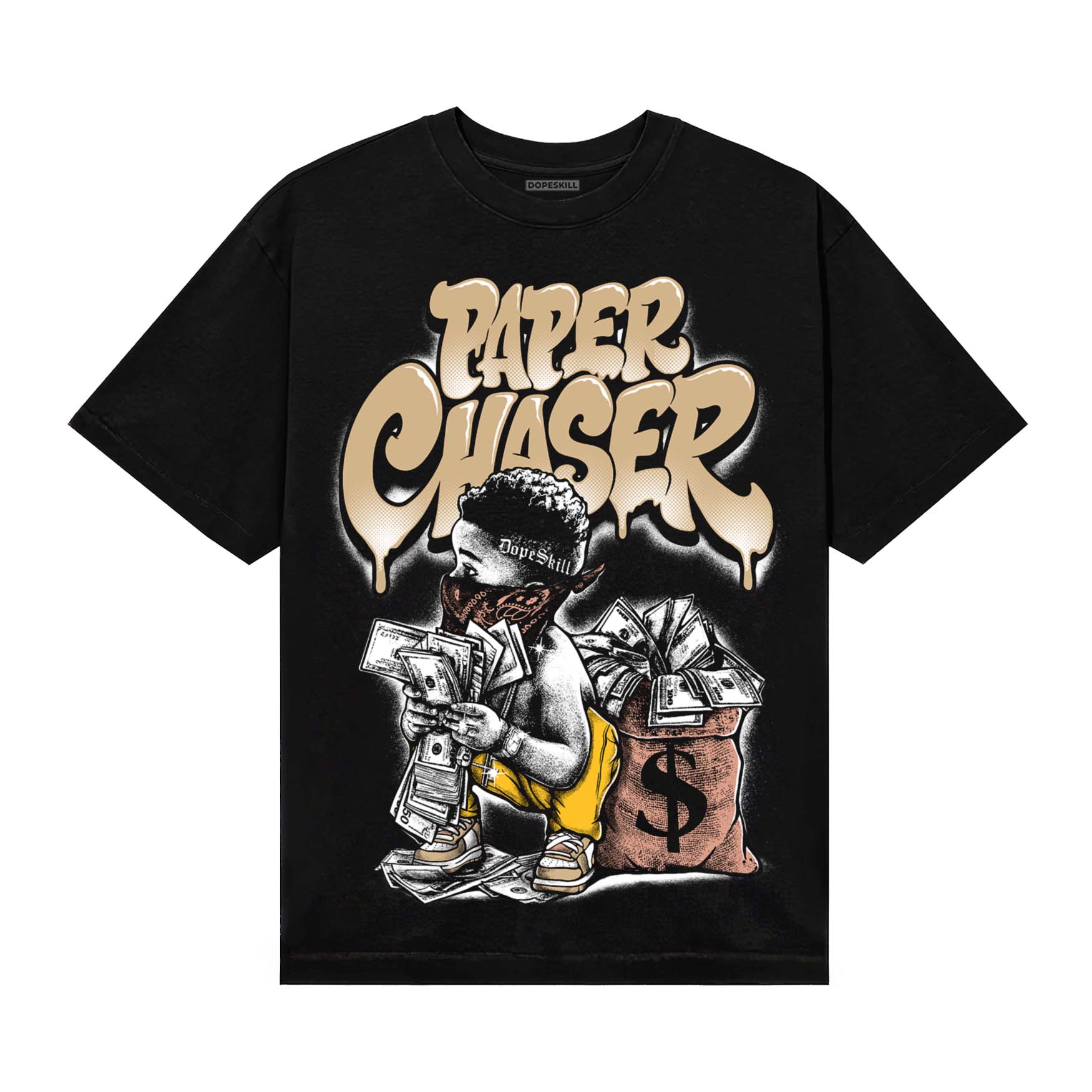 TAN Sneakers DopeSkill T-Shirt Paper Chaser Boy Graphic Streetwear - Black