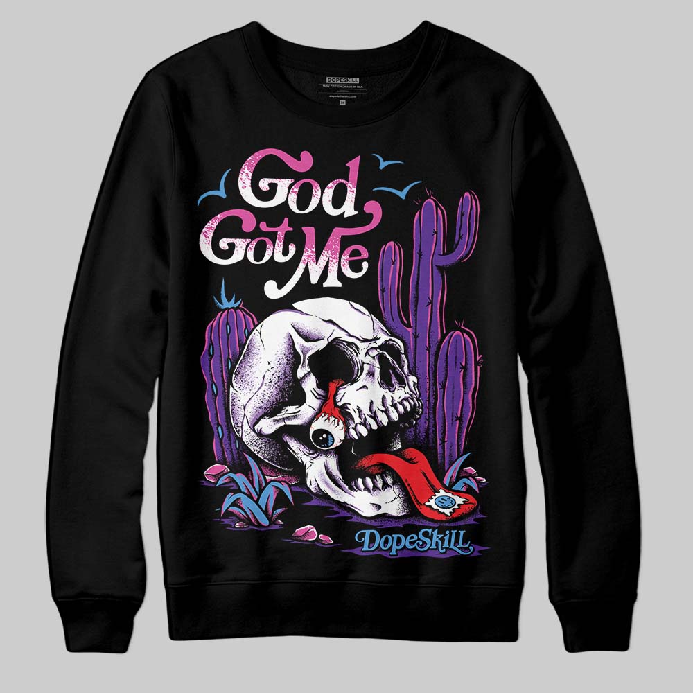 PURPLE Sneakers DopeSkill Sweatshirt God Got Me Graphic Streetwear - Black