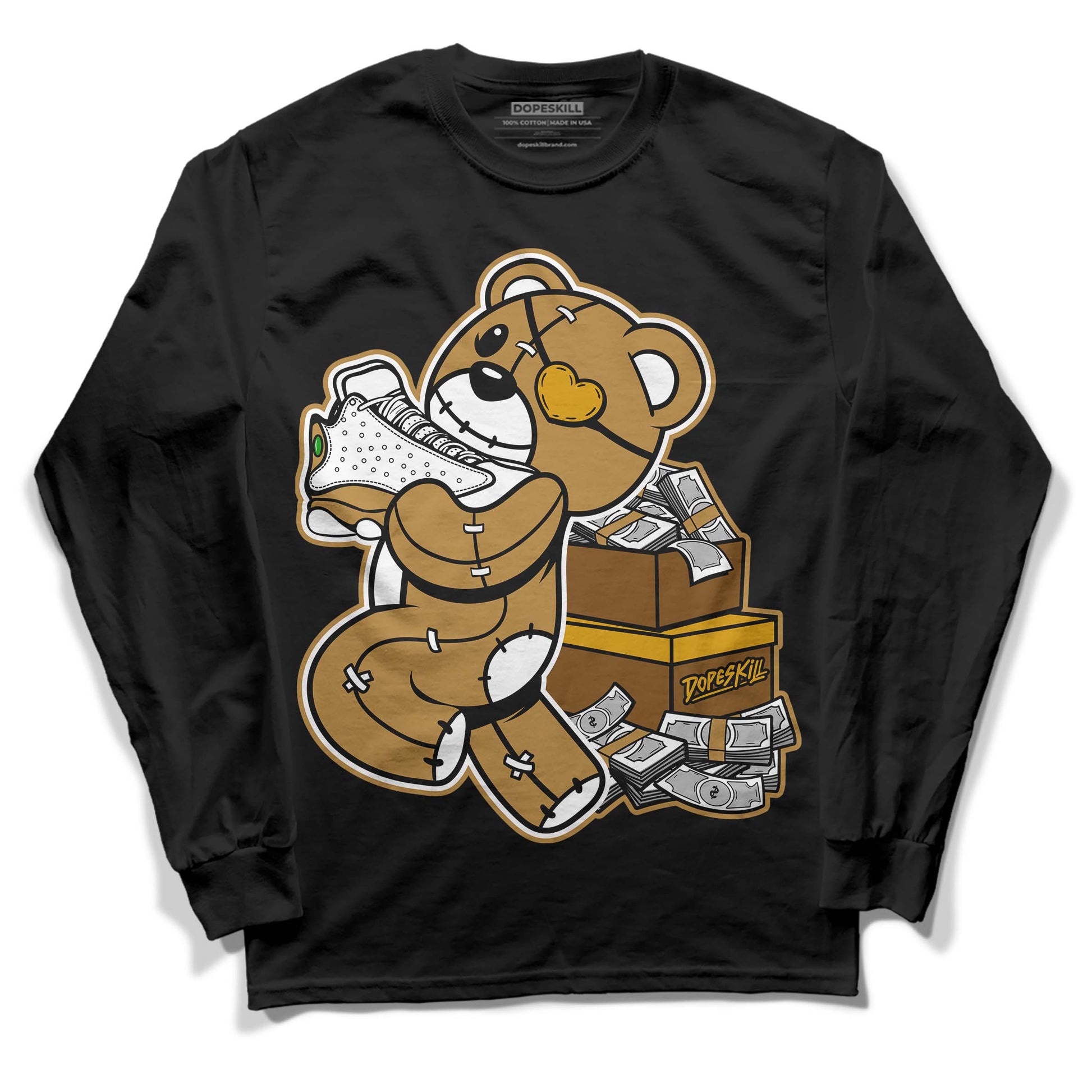 Jordan 13 Wheat 2023 DopeSkill Long Sleeve T-Shirt Bear Steals Sneaker Graphic Streetwear - Black