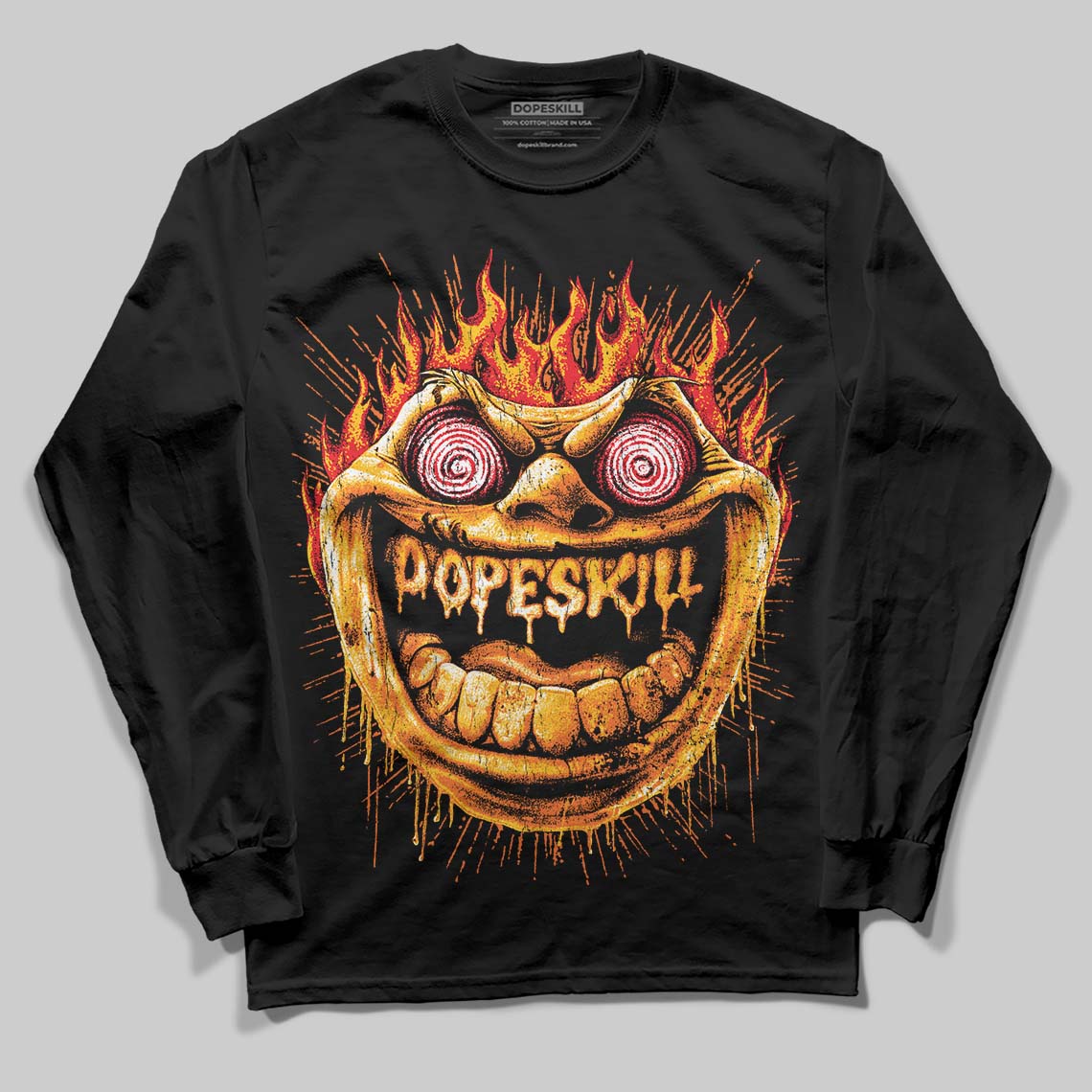 Orange, Black and White Sneakers DopeSkill Long Sleeve T-Shirt Hellfire Graphic Streetwear - black