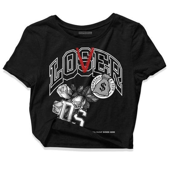 Jordan 14 "Black/White" DopeSkill Women's Crop Top Loser Lover Graphic Streetwear - Black