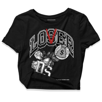 Jordan 14 "Black/White" DopeSkill Women's Crop Top Loser Lover Graphic Streetwear - Black